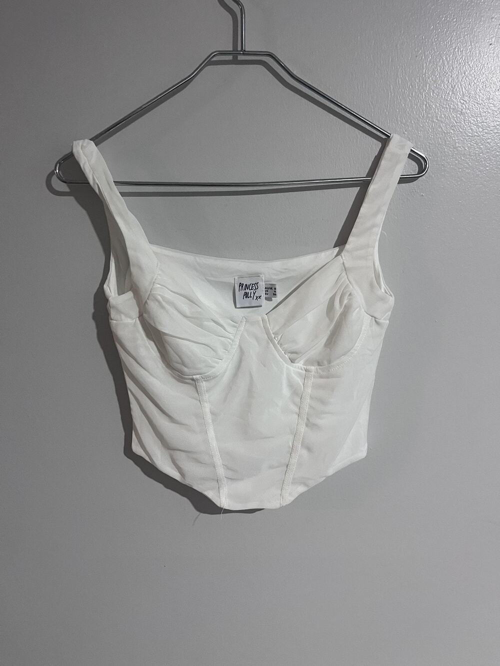 Princess Polly Tank Womens 4 White Cropped Sweetheart Built-In Bra Lined